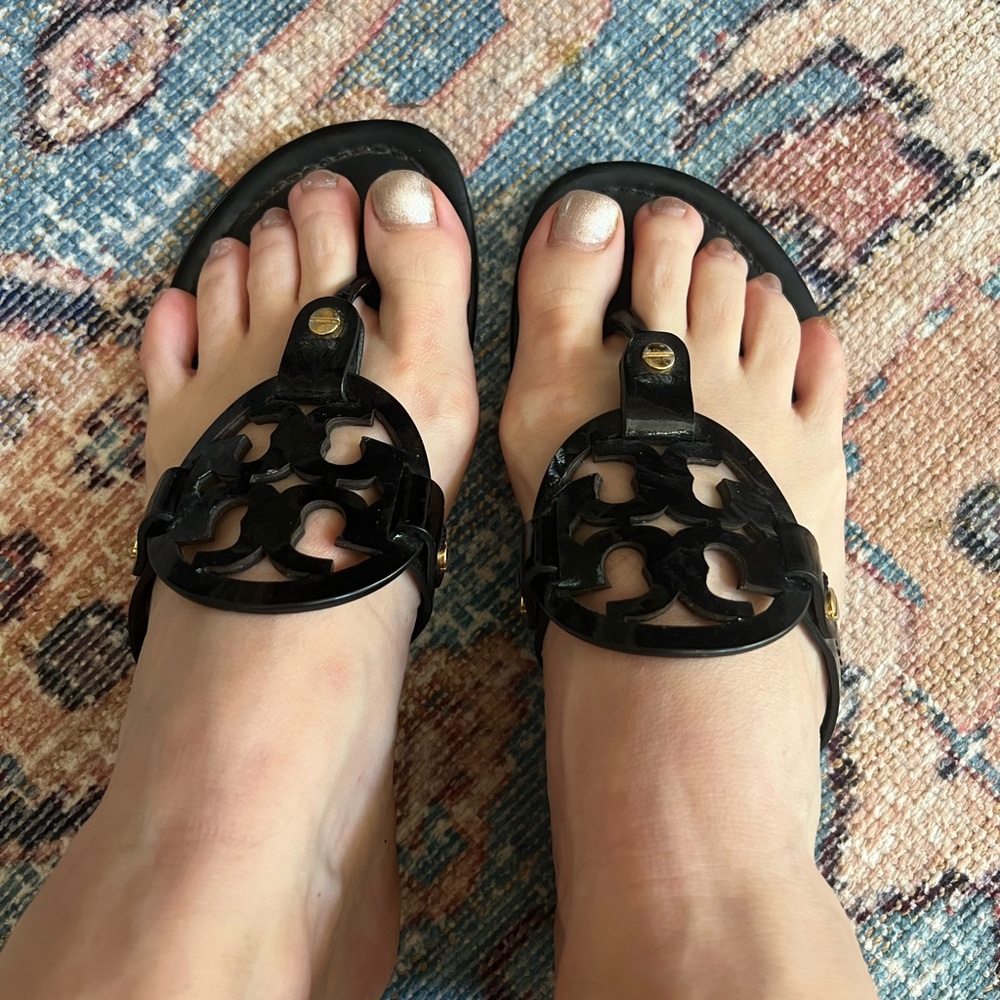 Tory Burch black medallion sandals